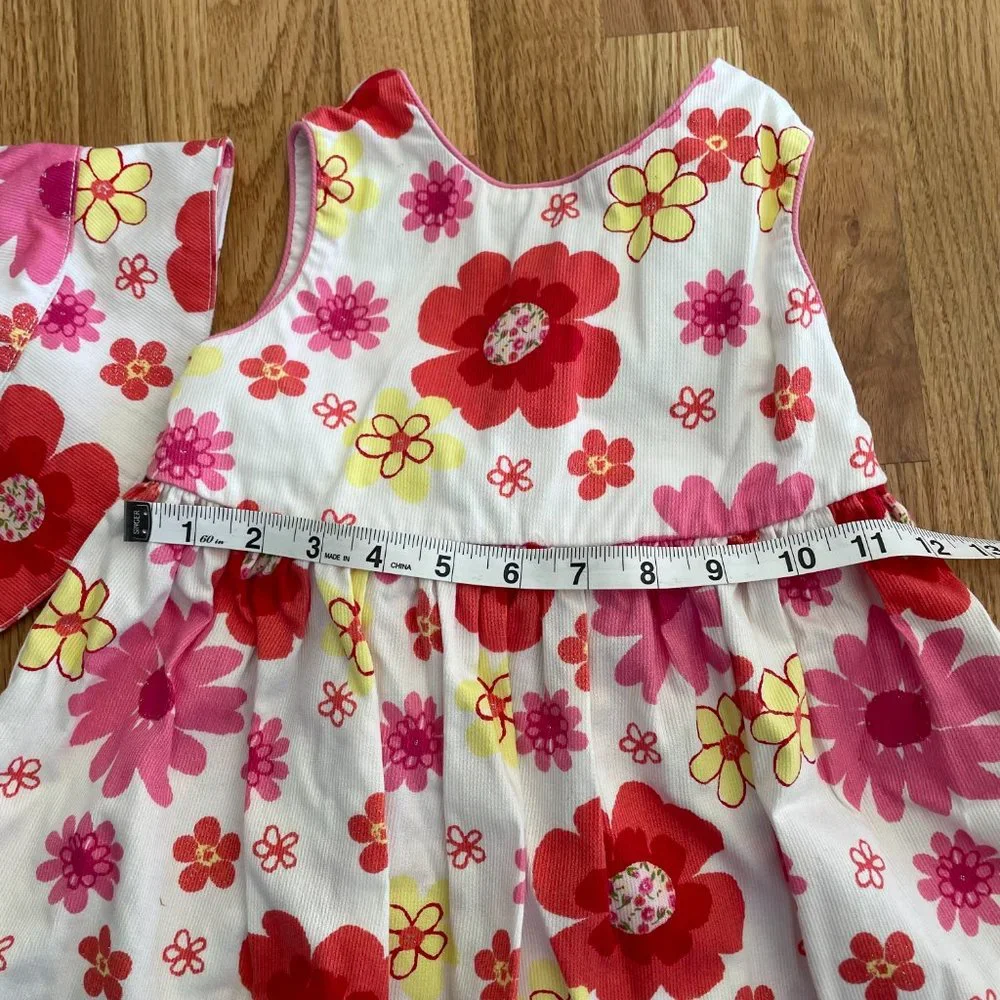 KRU Girls Pink Flower Sleeveless Cotton Summer Dress with Bucket Hat Size 4T
